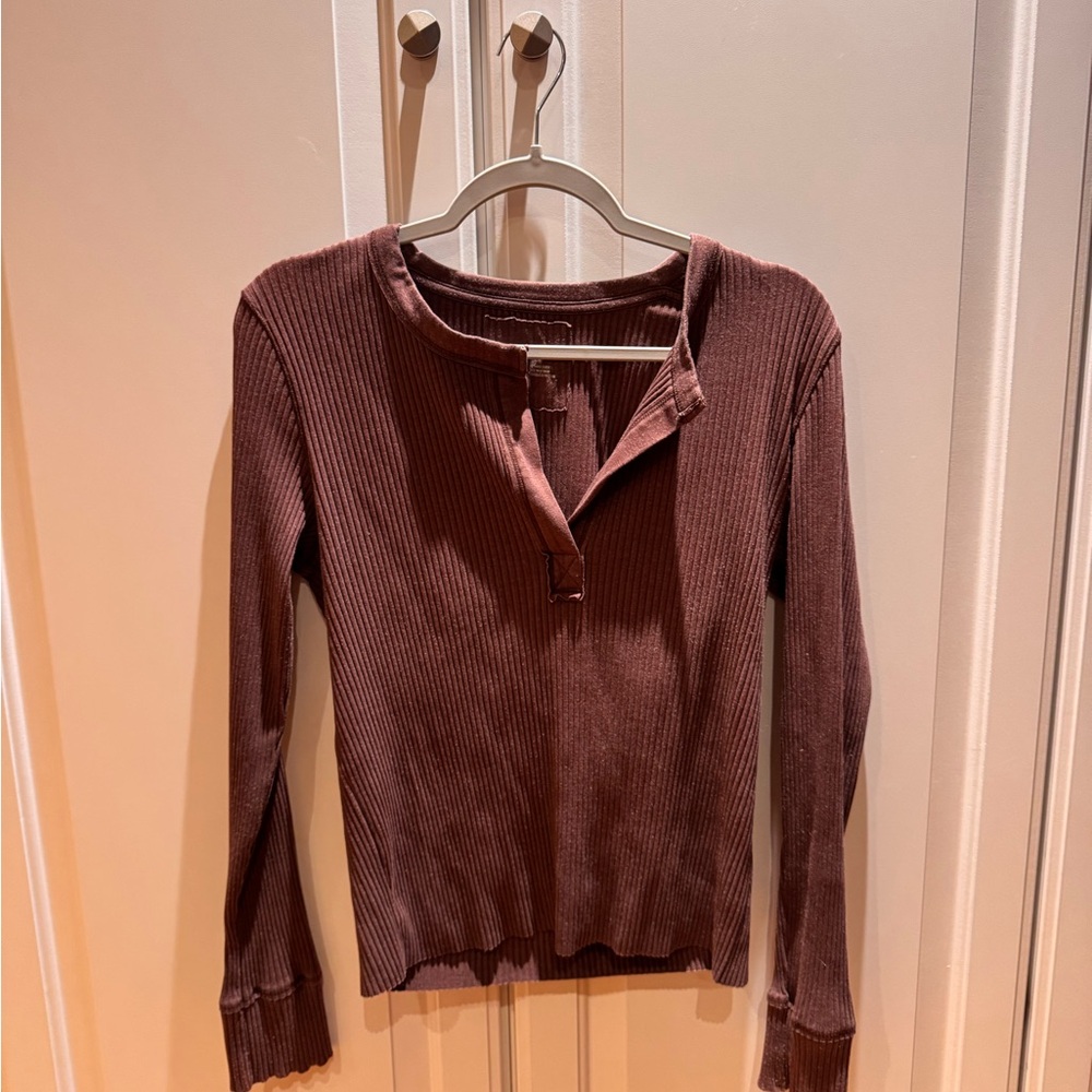 Aerie Red Ribbed Polo Sweatshirt